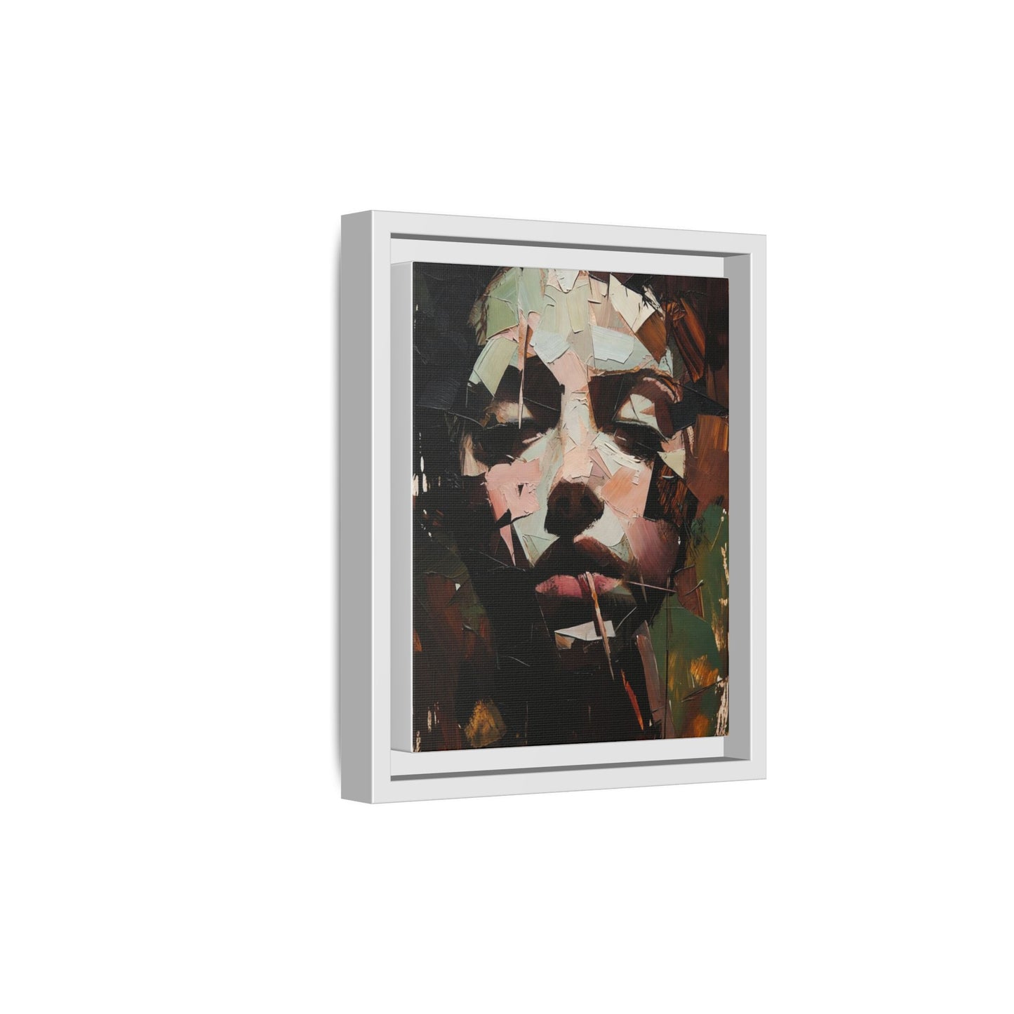 Matte Framed Canvas Art — Abstract Female Portrait, Moody Multicolor