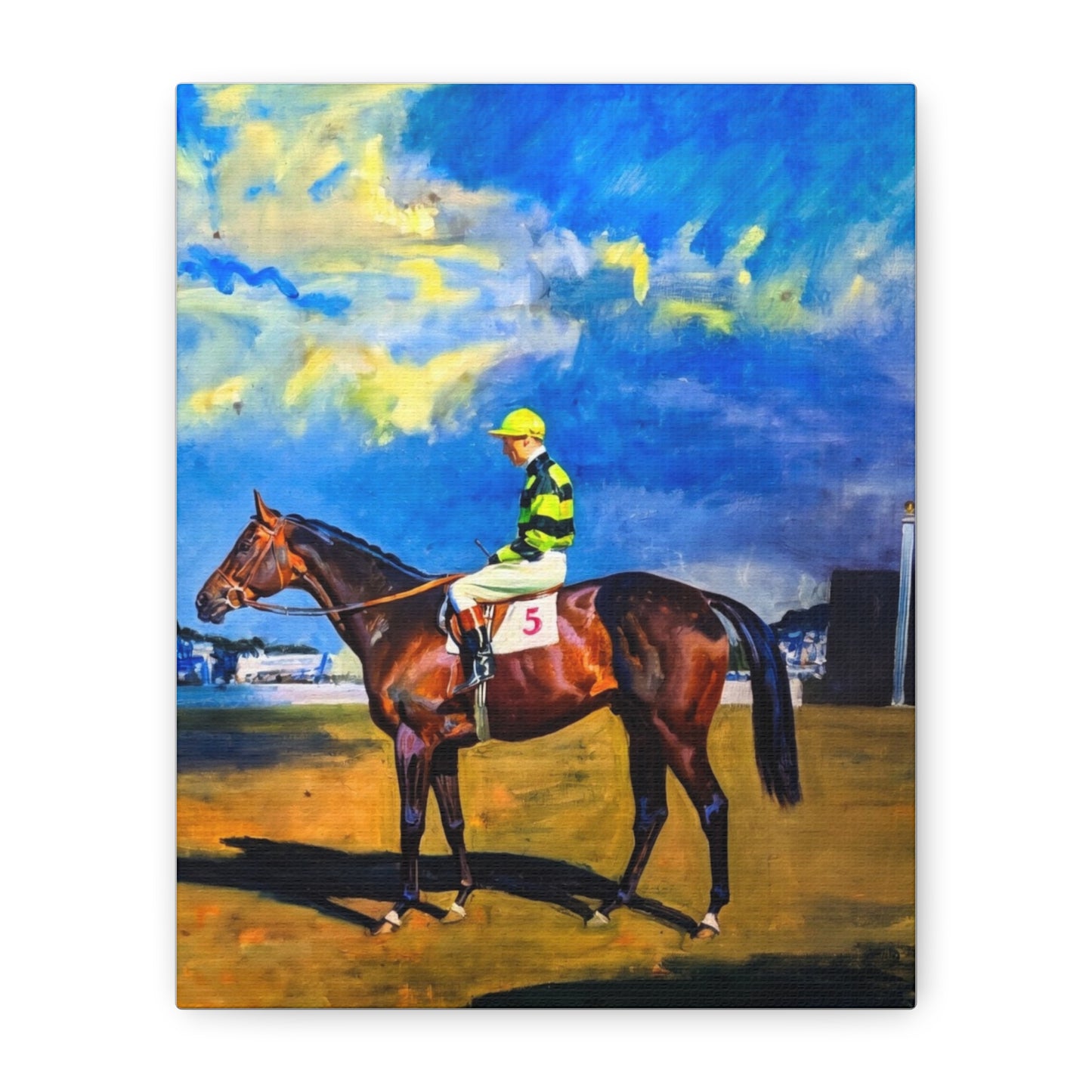 Horse Racing Jockey Canvas Print — Equestrian Art Matte Stretched Wall Decor