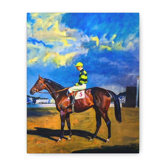 Horse Racing Jockey Canvas Print — Equestrian Art Matte Stretched Wall Decor