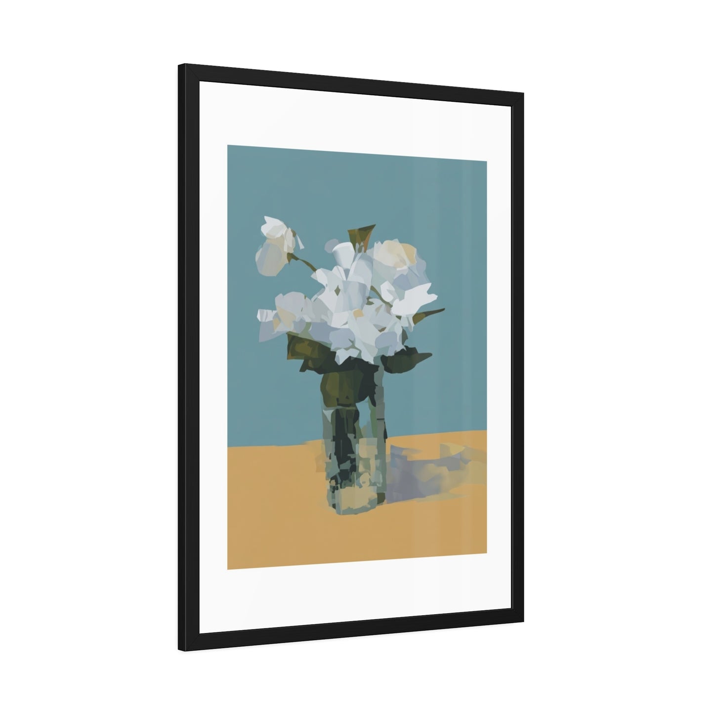 Framed Floral Poster - Modern White Blossoms in Vase Wall Art