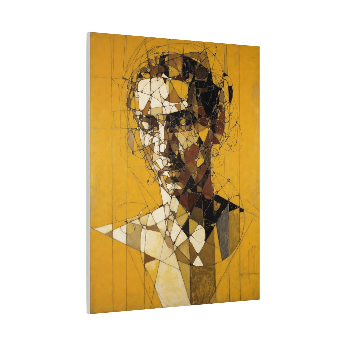 Geometric Portrait Matte Canvas Wall Art – Abstract Yellow Bust