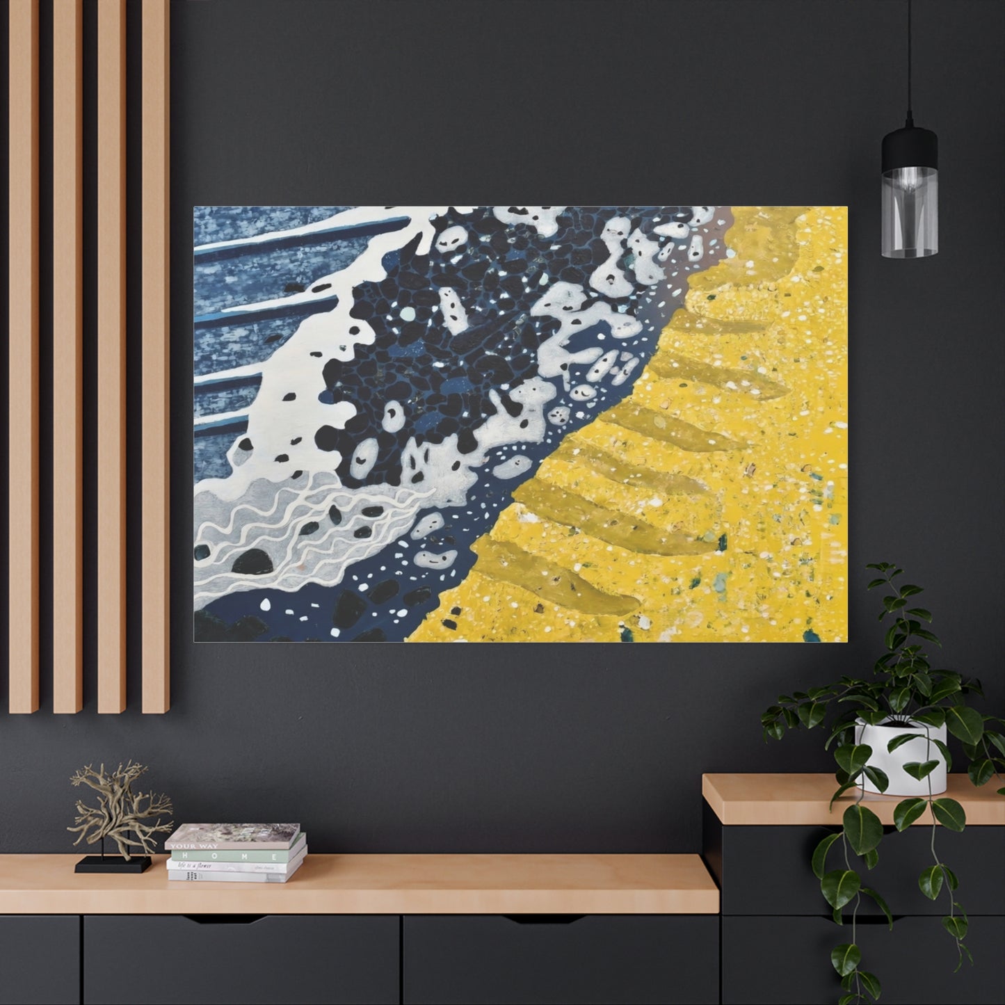 Abstract Blue & Yellow Fluid Art Canvas Print — Matte Stretched Wall Art