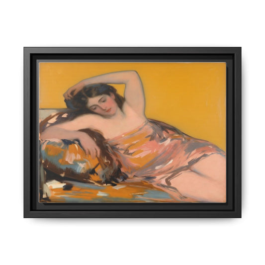 Reclining Lady Matte Framed Canvas Art — Vintage Figurative Wall Decor