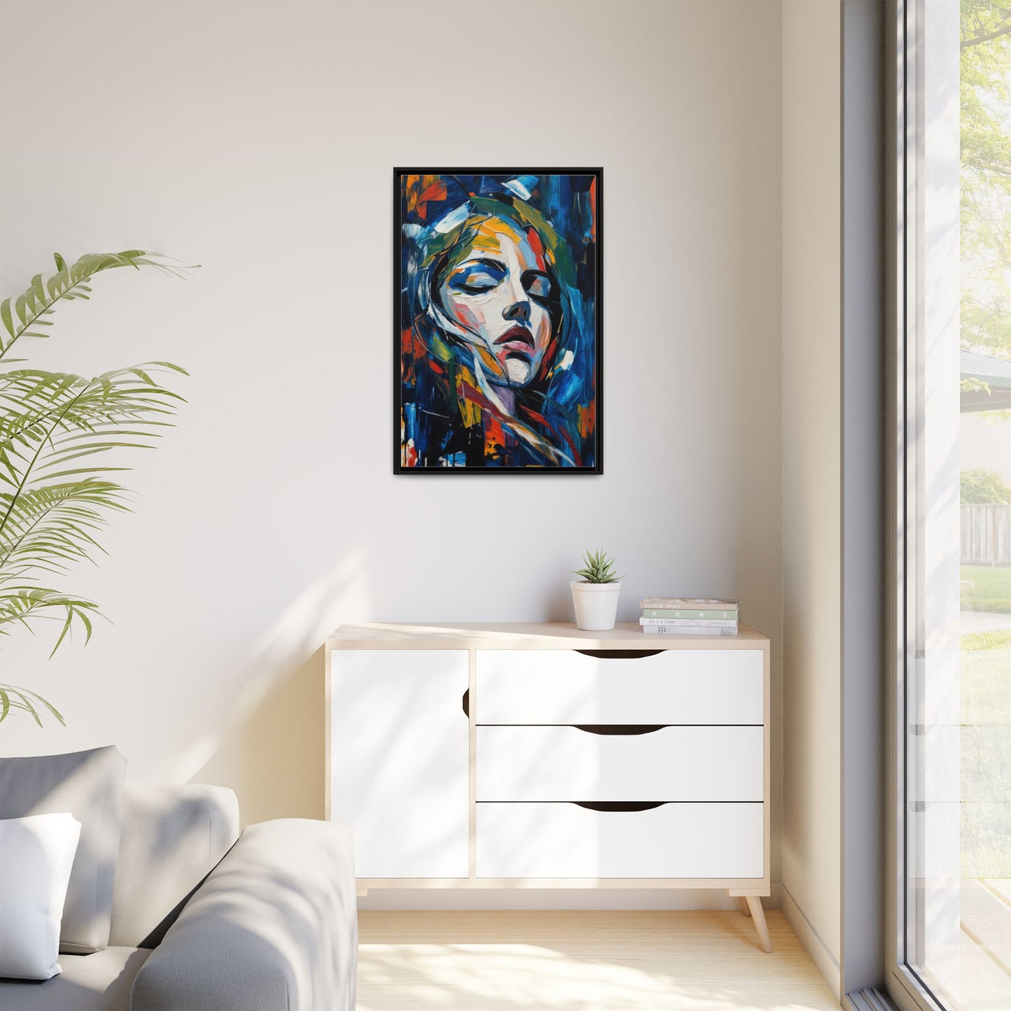 Abstract Colorful Woman Portrait — Framed Matte Canvas Wall Art