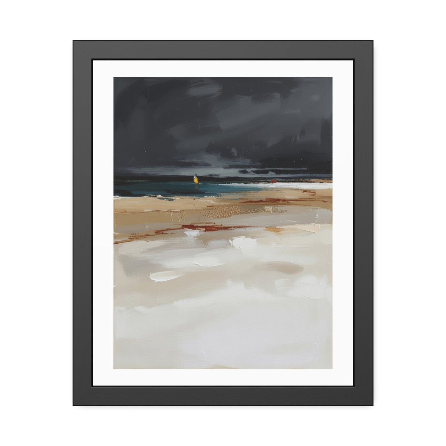 Framed Coastal Beach Print — Moody Seascape Poster in Black Frame