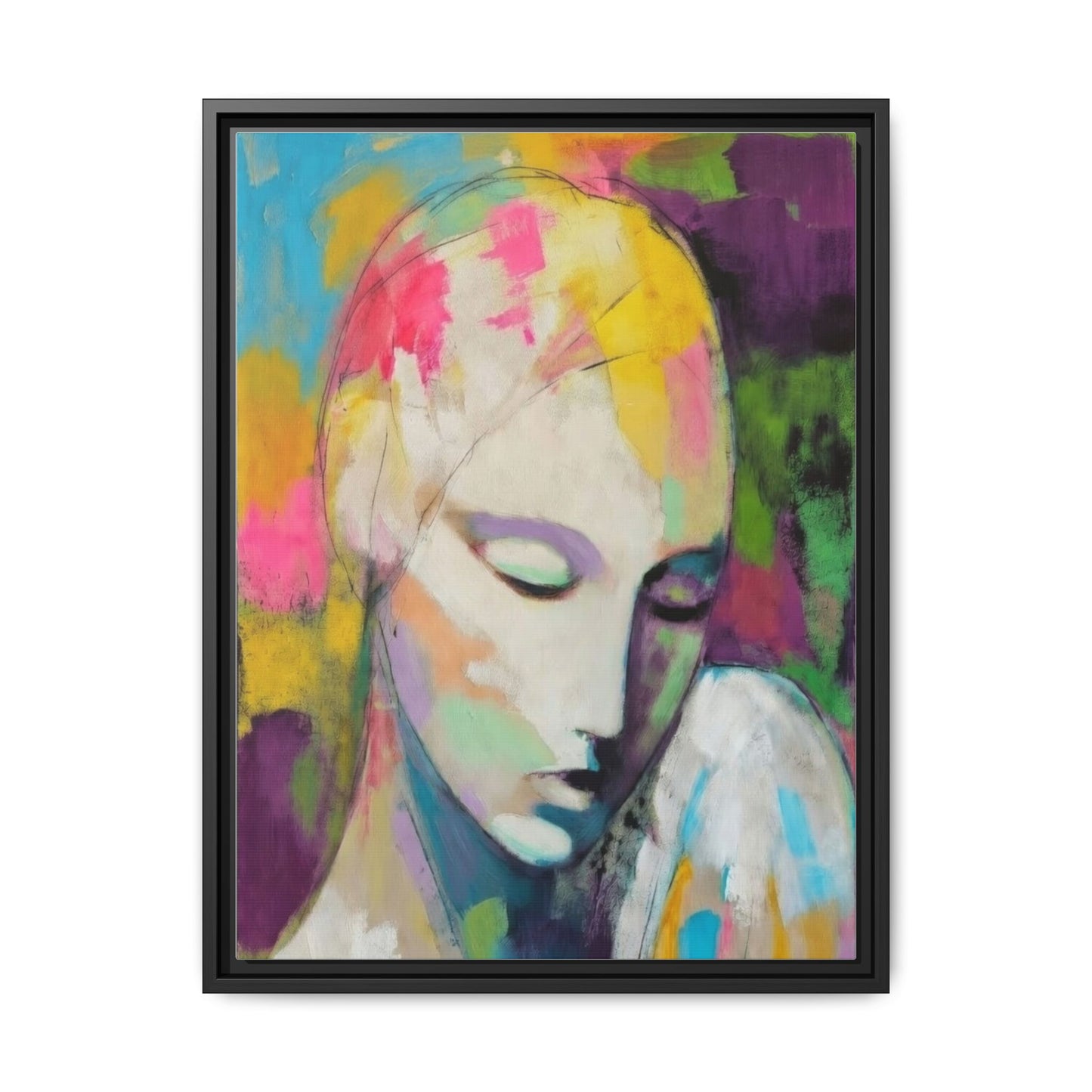 Framed Matte Canvas Art - Colorful Abstract Portrait