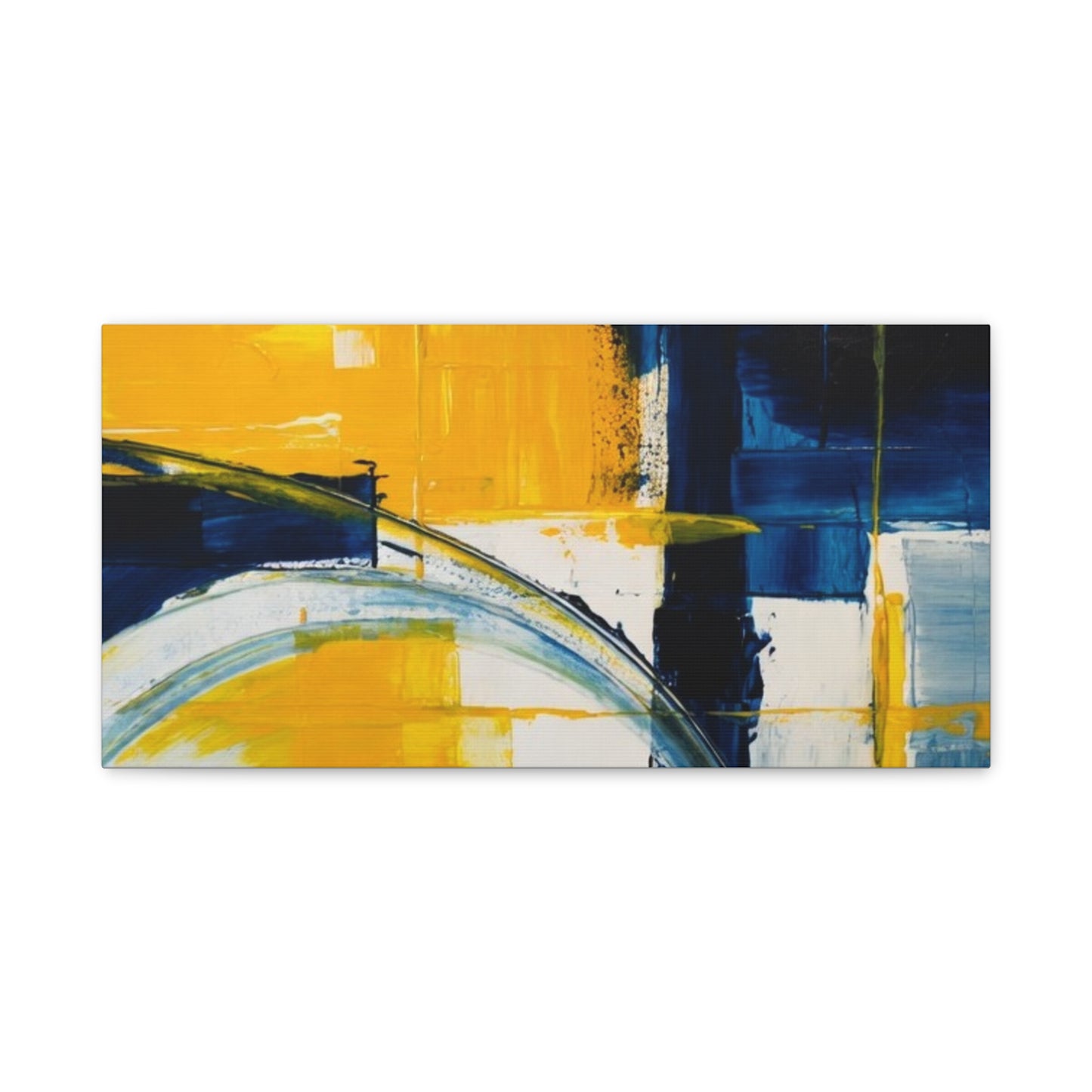Abstract Blue & Yellow Arc Matte Canvas Wall Art - Stretched 1.25"