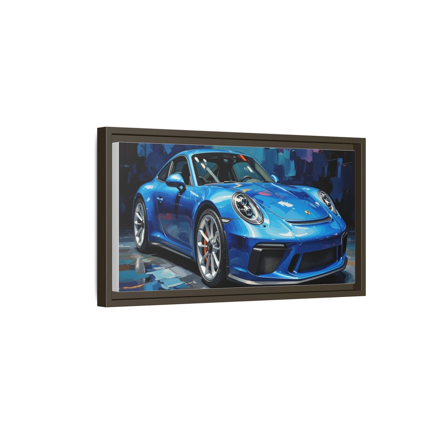 Blue Sports Car Matte Canvas Framed Print — Modern Automotive Wall Art