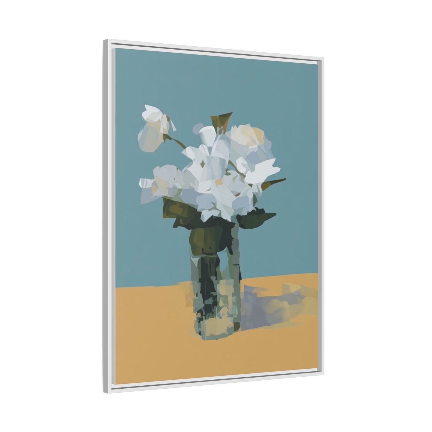Framed Floral Still Life Canvas Art — Modern White Bouquet Wall Art