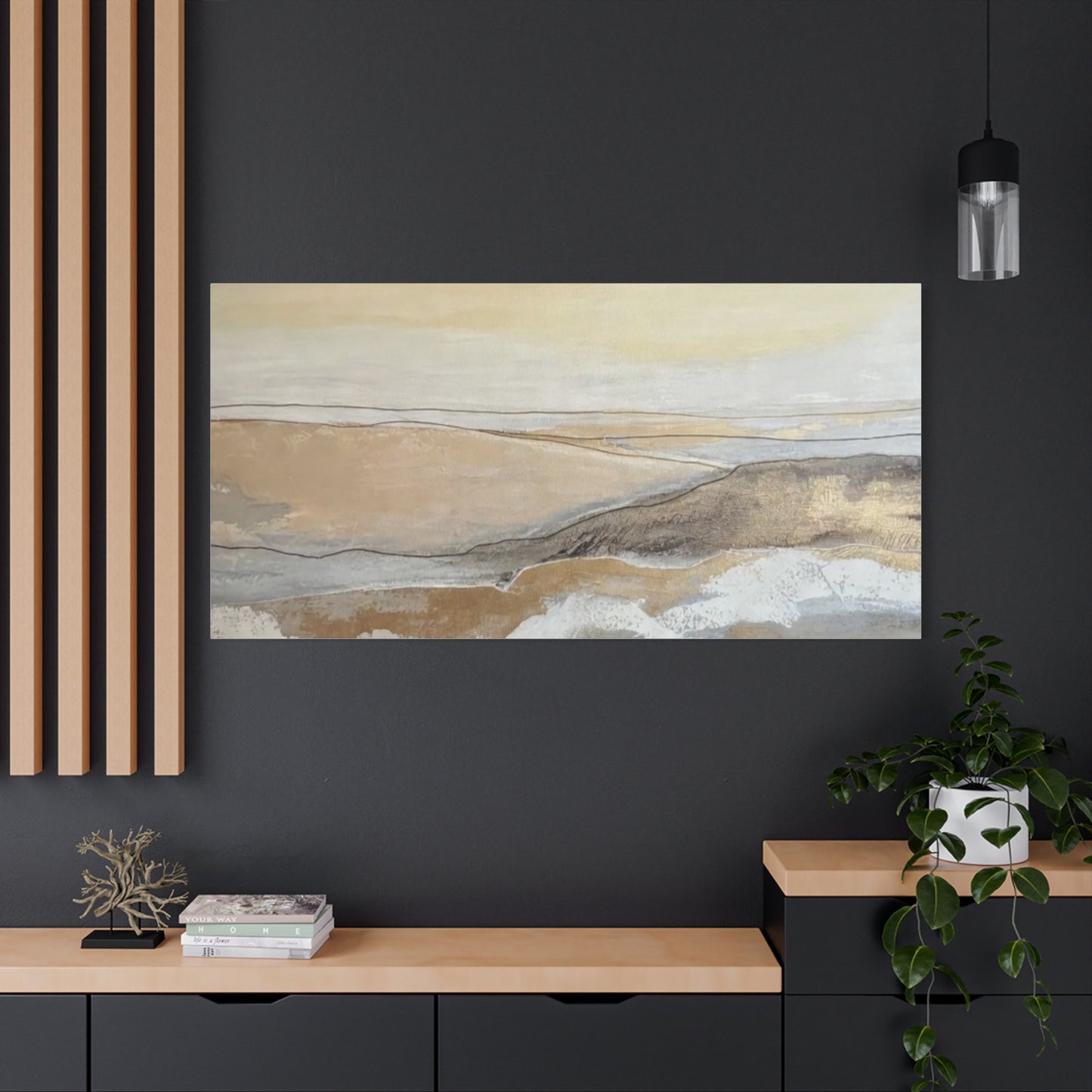 Abstract Coastal Landscape Canvas — Neutral Seascape Matte Stretched Wall Art