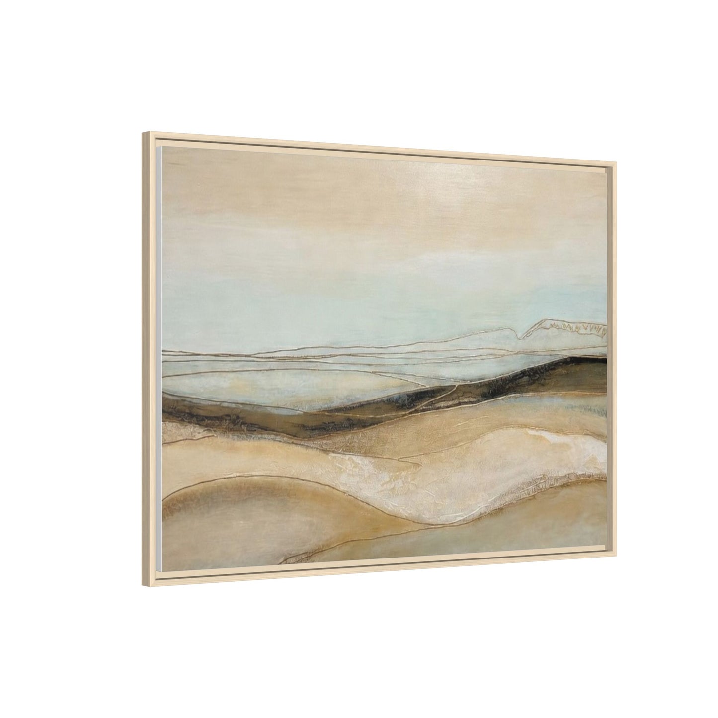 Framed Matte Canvas Wall Art — Neutral Abstract Landscape in Soft Blues & Earth Tones