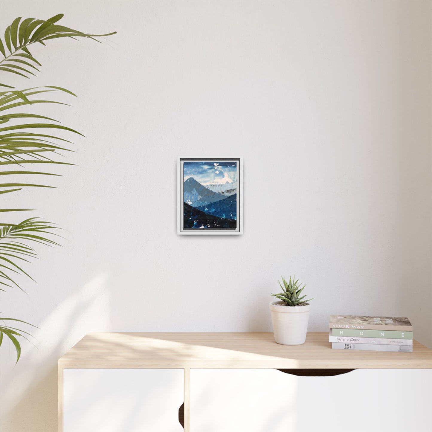 Blue Mountain Landscape Matte Canvas Framed | Abstract Mountain Wall Art