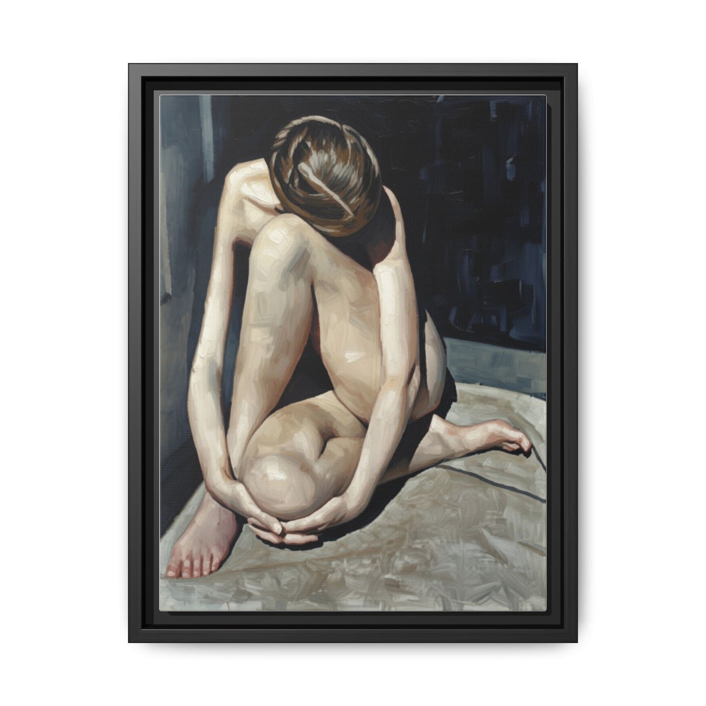 Framed Matte Canvas Print Contemplative Nude Figure Art