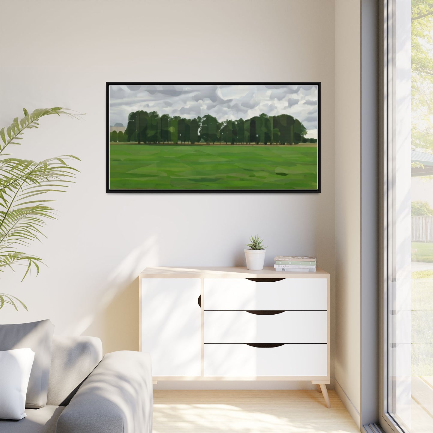 Framed Matte Canvas Print — Minimalist Green Landscape Art