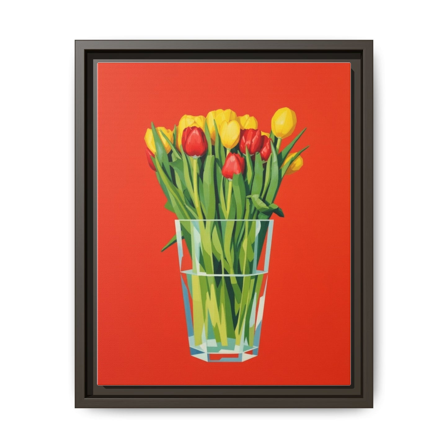 Framed Tulip Bouquet Matte Canvas Art — Vibrant Red Floral Wall Print