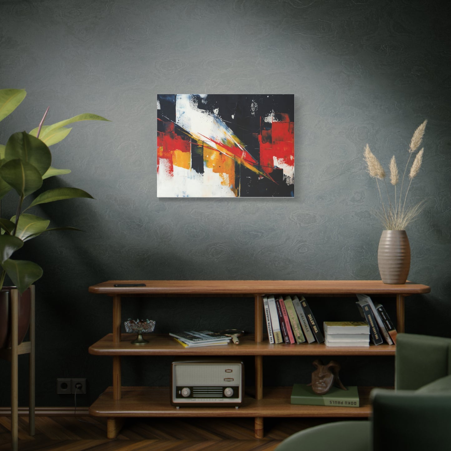 Abstract Geometric Canvas Art — Bold Red & Black Modern Wall Painting