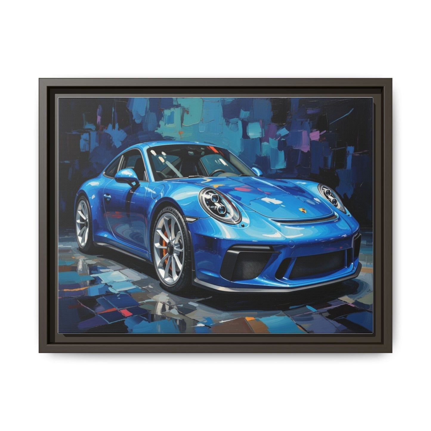Blue Sports Car Matte Canvas Framed Print — Modern Automotive Wall Art