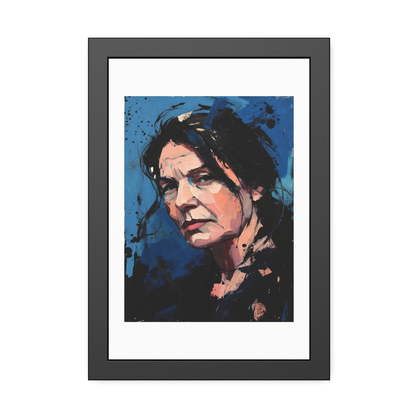 Framed Women in Blue Paper Posters