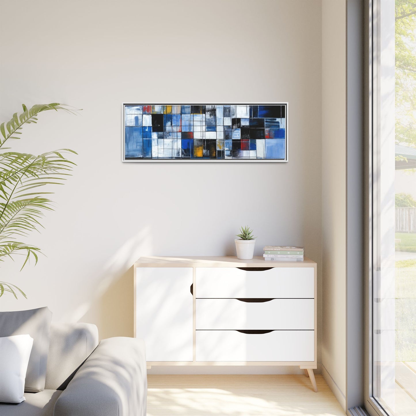 Abstract Blue Grid Matte Canvas Framed Art Print