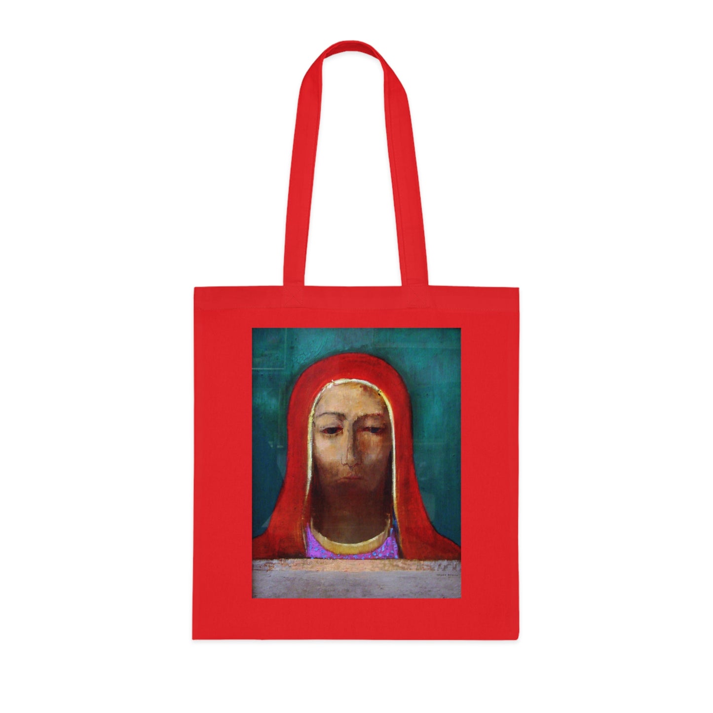 Art Portrait Tote Bag — Serene Red-Hooded Figure Canvas Cotton Tote