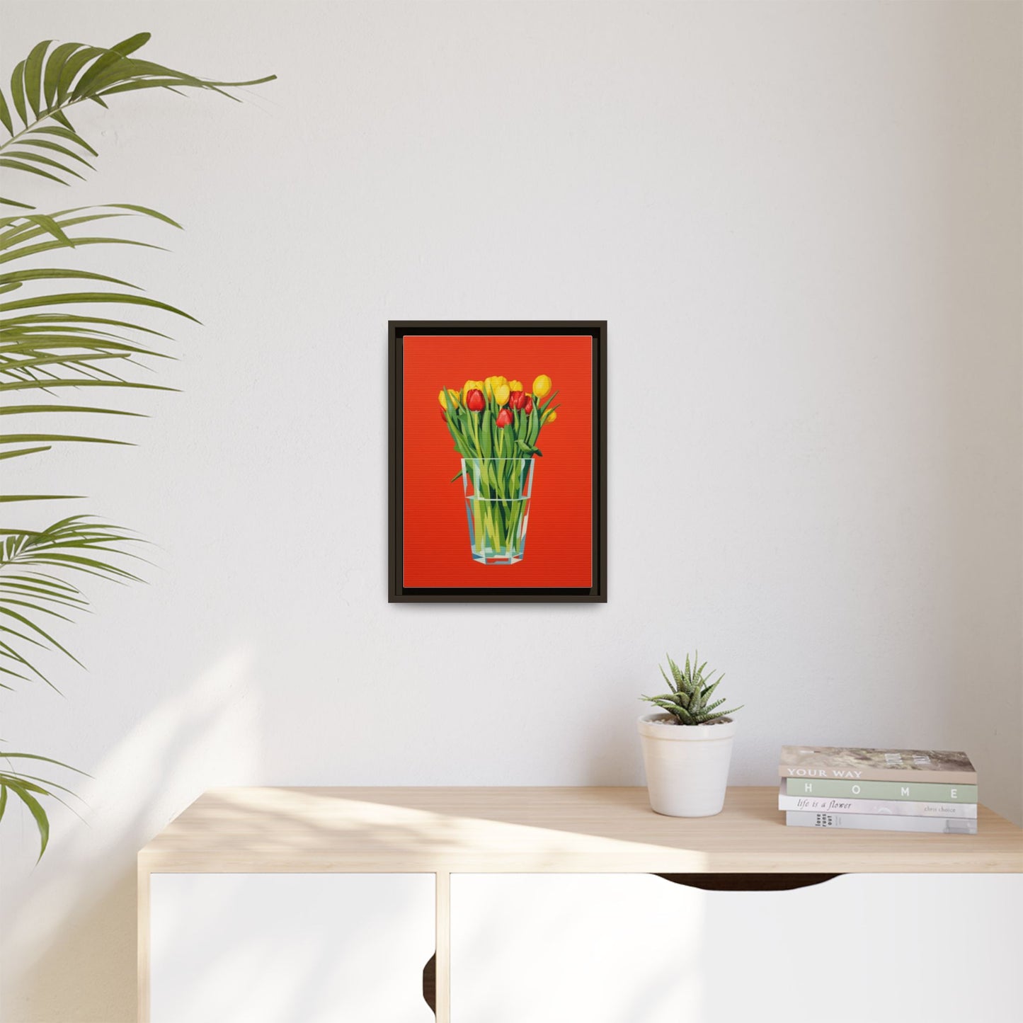 Framed Tulip Bouquet Matte Canvas Art — Vibrant Red Floral Wall Print