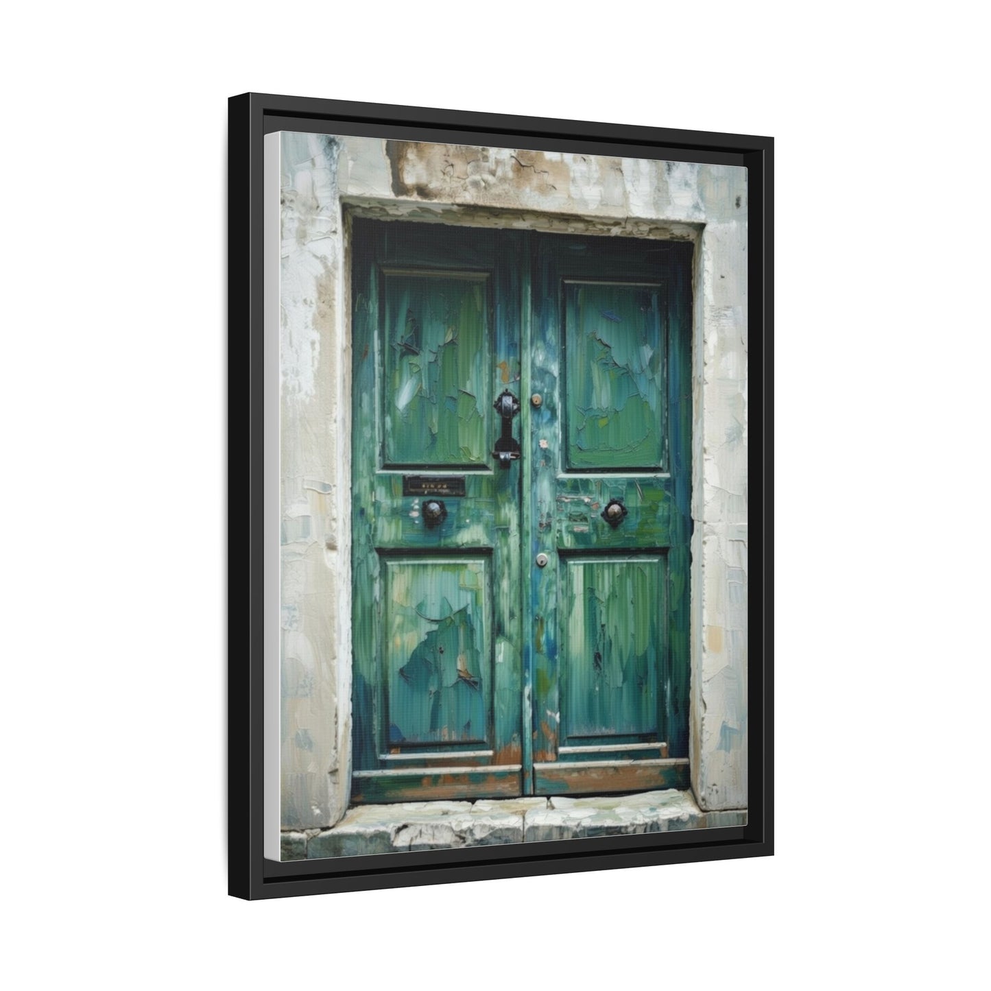 Framed Matte Canvas Art — Weathered Green Door Wall Print