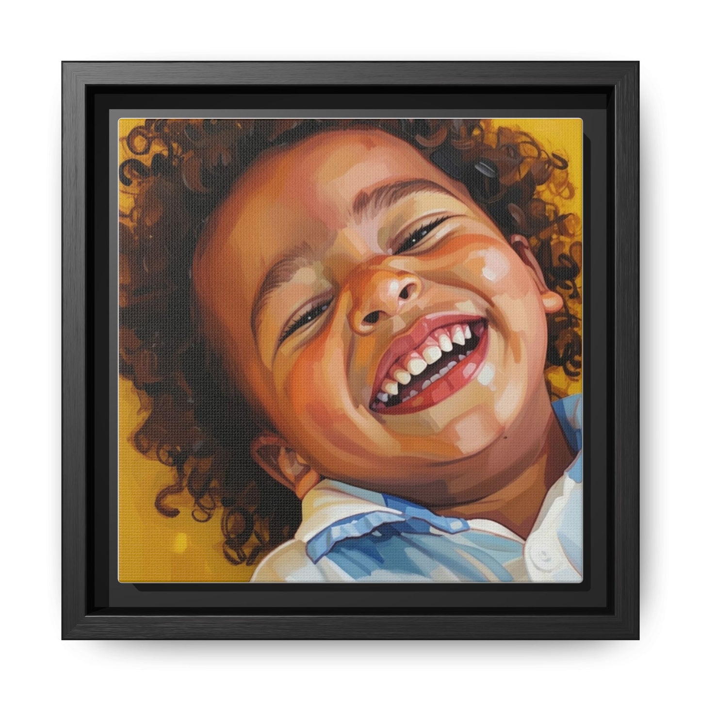 Framed Matte Canvas Print – Joyful Child Portrait, Colorful Nursery Wall Art