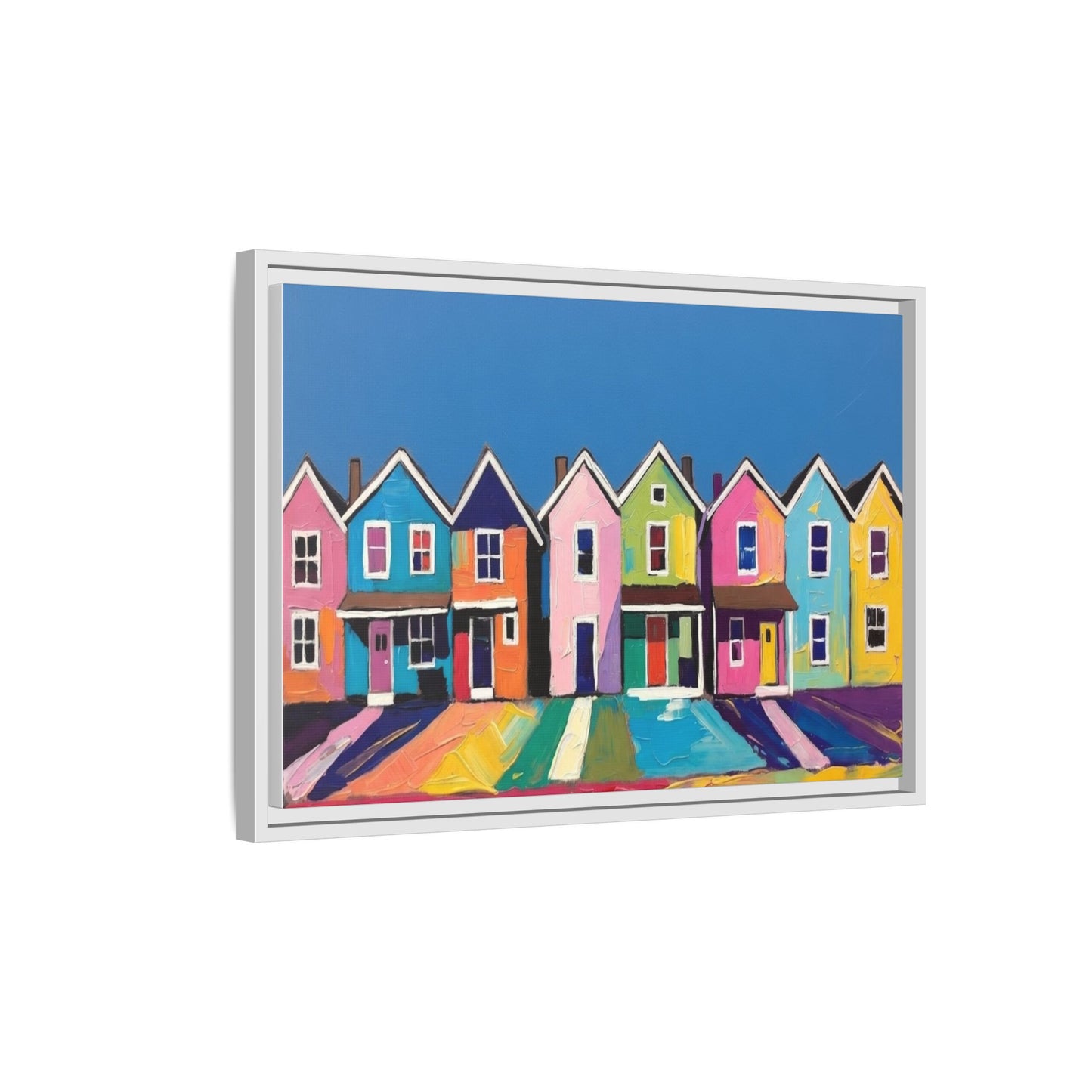 Colorful Beach Houses Matte Canvas Framed Wall Art