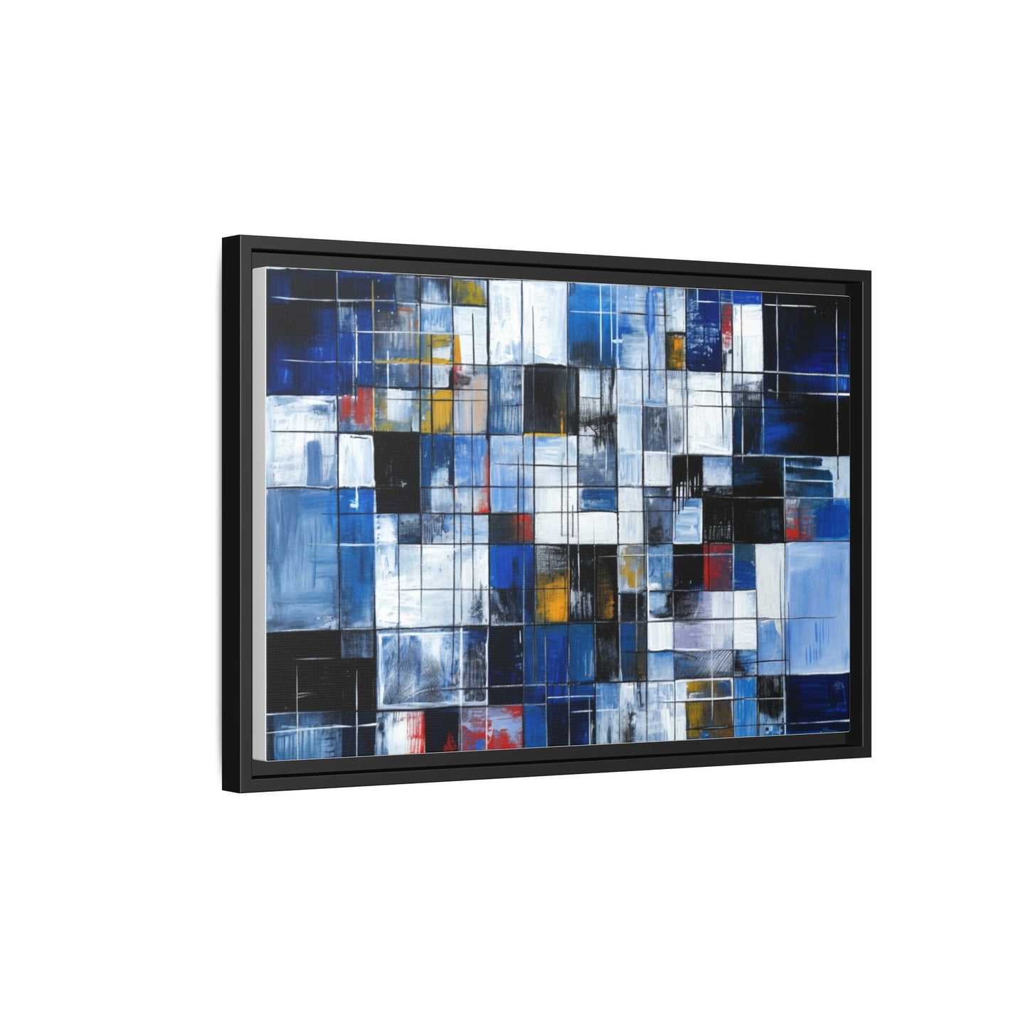 Abstract Blue Grid Matte Canvas Framed Art Print