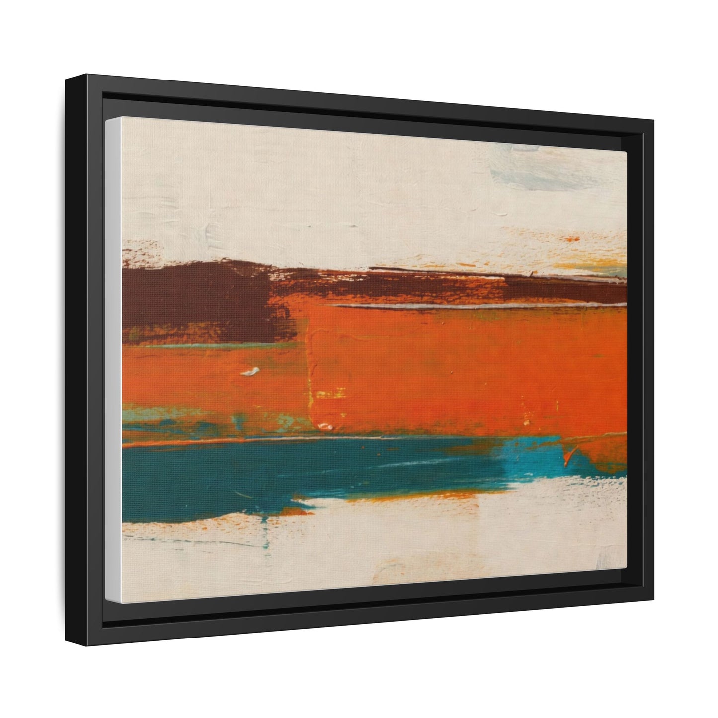 Abstract Horizon Matte Canvas Framed Print — Modern Orange Teal Wall Art