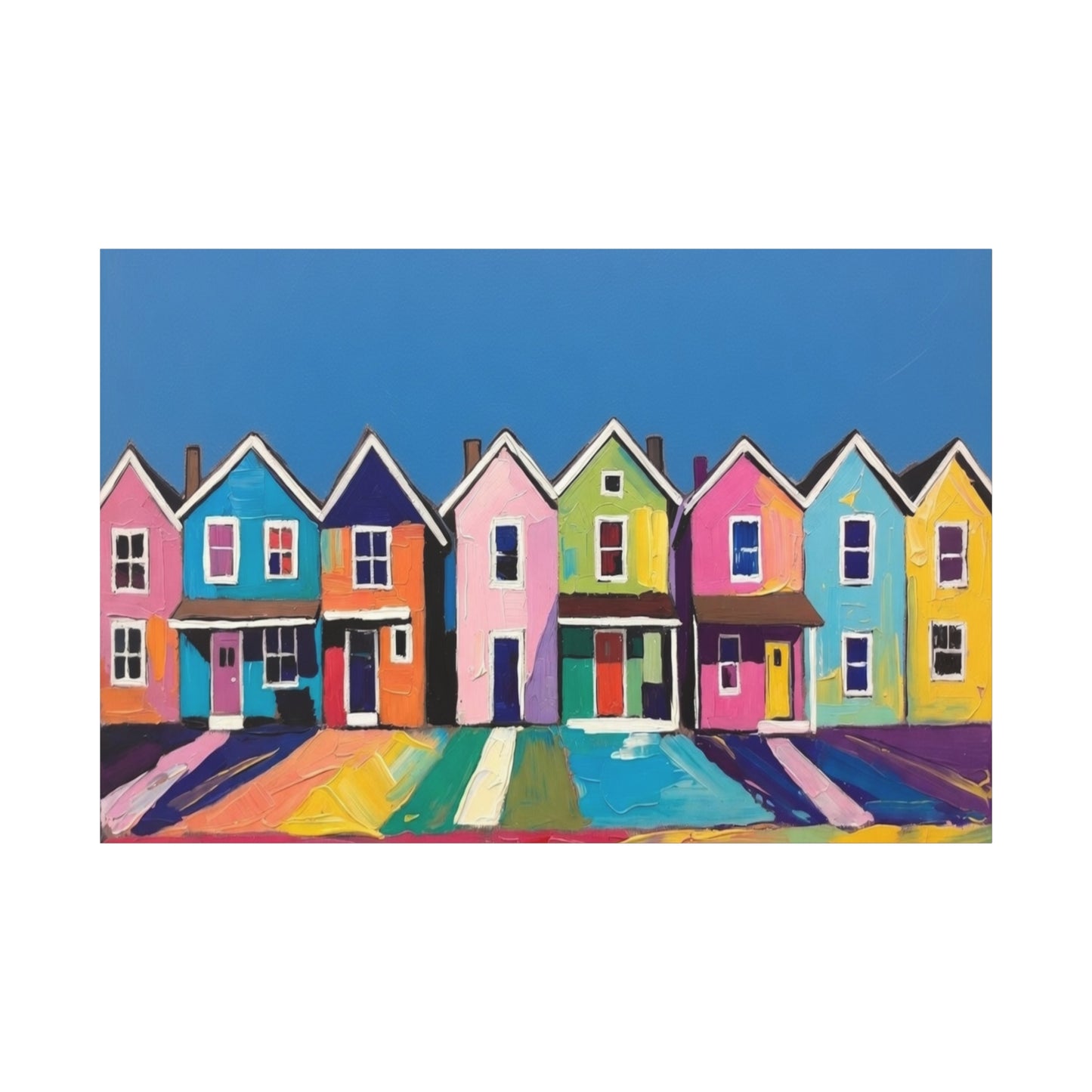 Colorful Row Houses Matte Canvas Print Vibrant Coastal Neighborhood Wall Art
