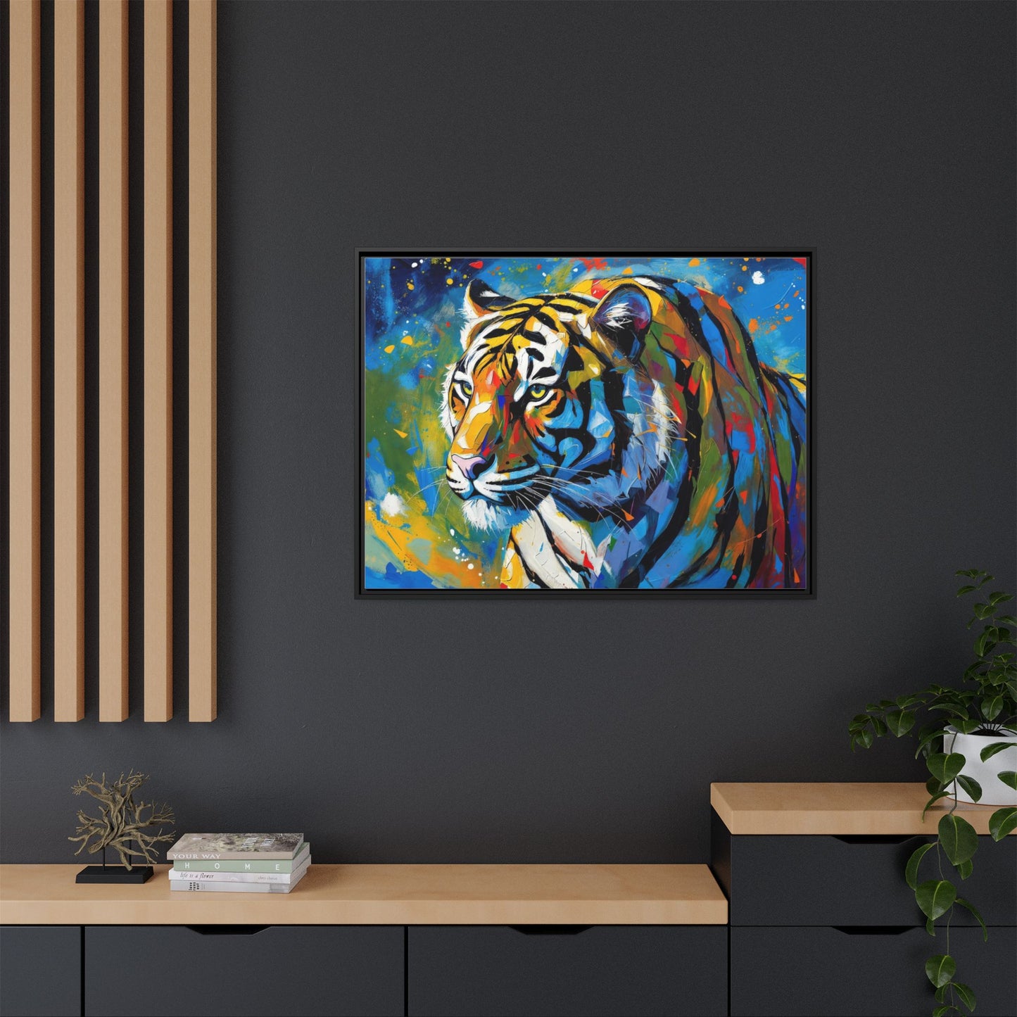 Colorful Tiger Matte Canvas Framed Art — Vibrant Wildlife Wall Decor