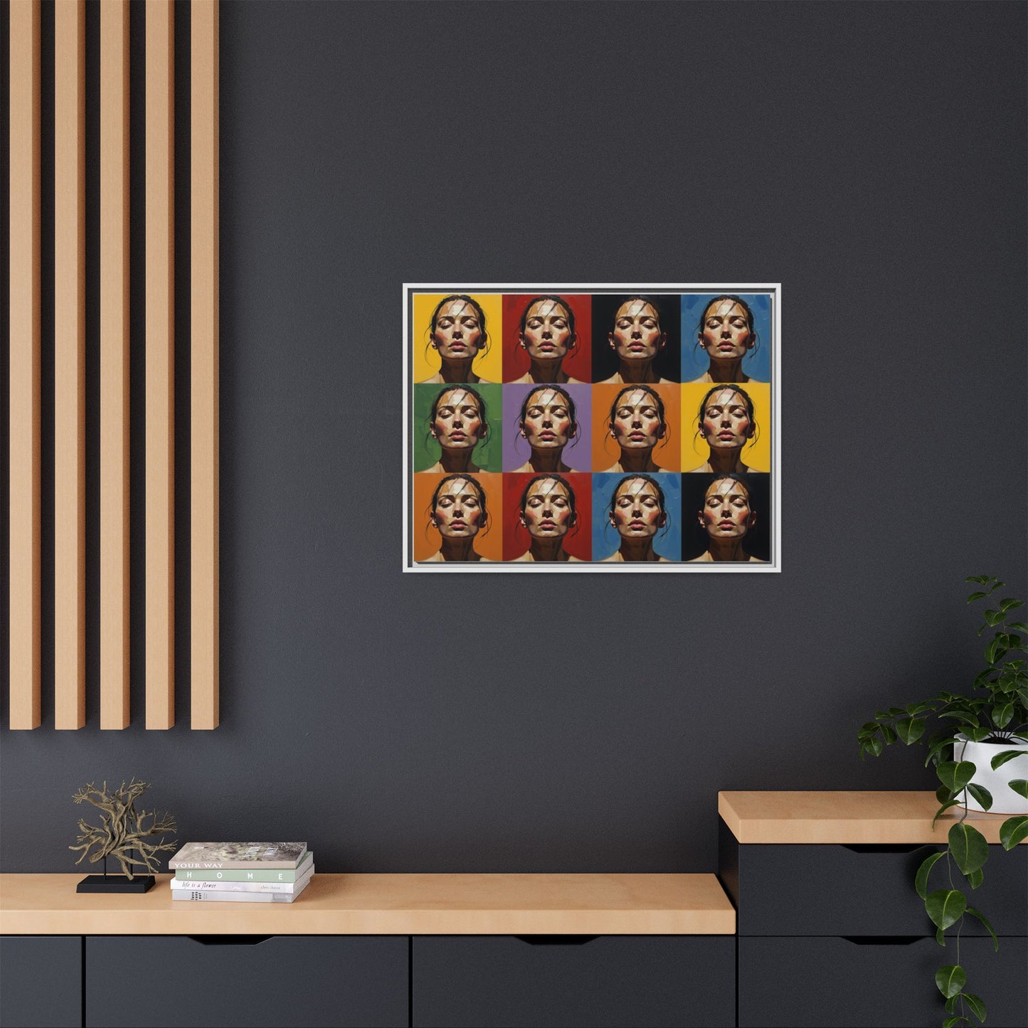 Pop Art Portrait Matte Canvas Print — Framed Multi-Color Grid