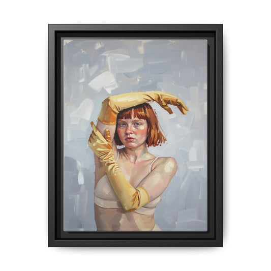 Contemporary Portrait Canvas Print — Woman with Yellow Gloves (Framed Matte)