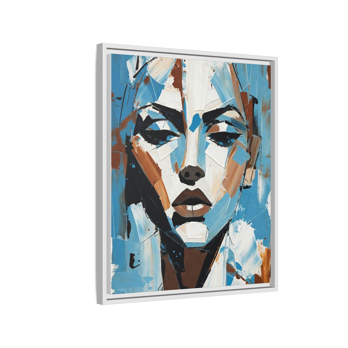Abstract Blue Face Matte Canvas Wall Art — Framed Modern Portrait Print
