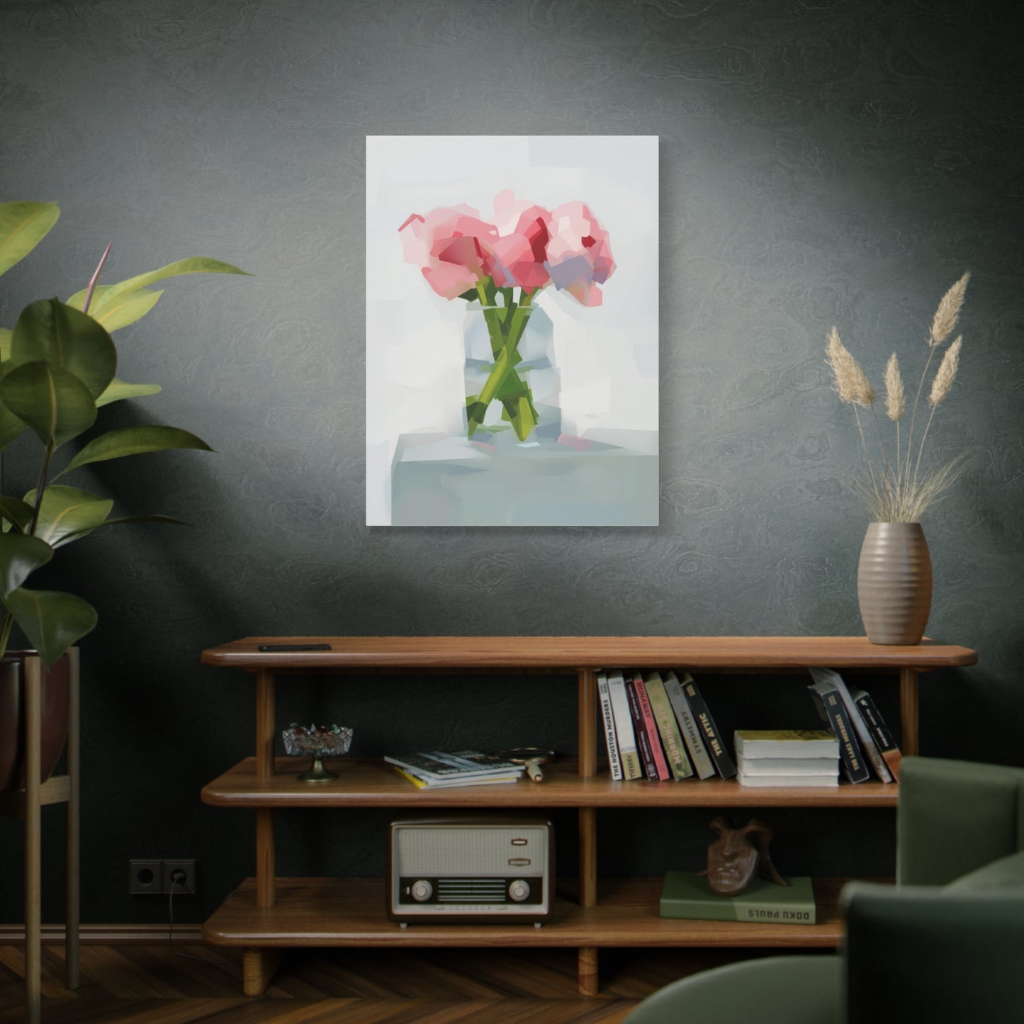 Pink Peonies Vase Canvas Art — Stretched Matte Wall Decor