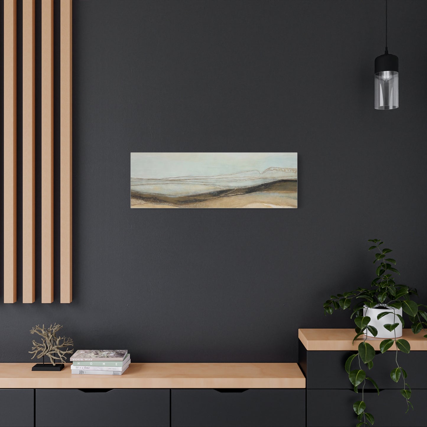 Abstract Coastal Landscape Matte Canvas Wall Art — Neutral Beach Waves Stretched Canvas
