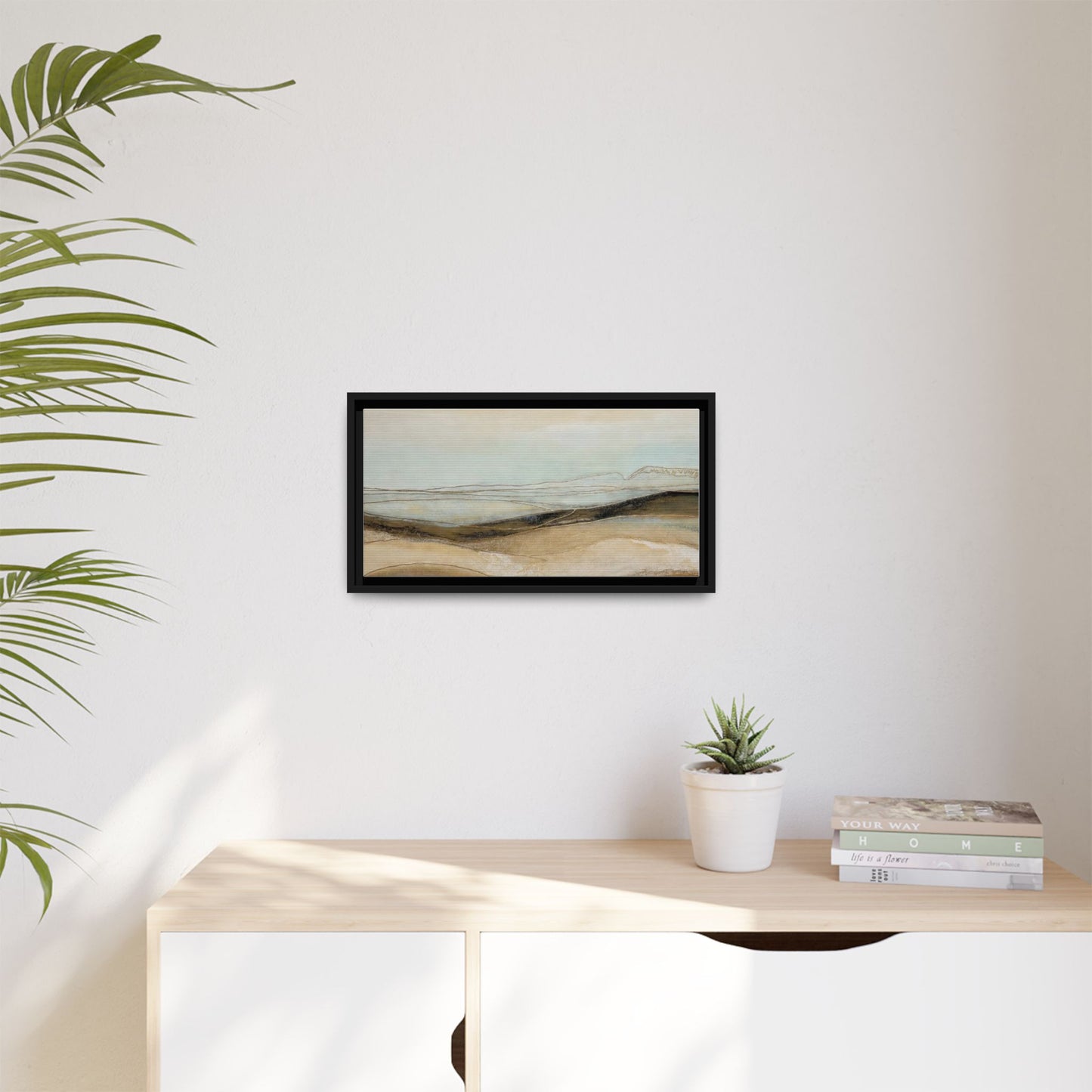 Framed Matte Canvas Wall Art — Neutral Abstract Landscape in Soft Blues & Earth Tones