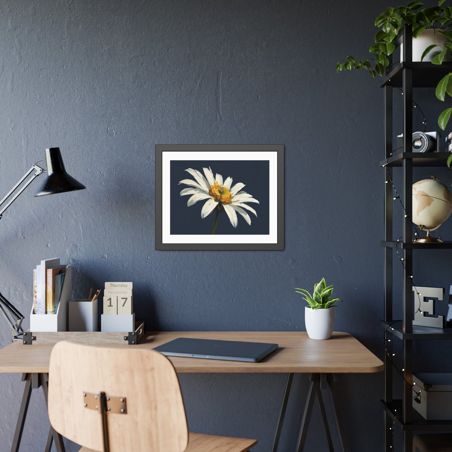 Framed Daisy Art Print — White Daisy Wall Poster in Black Frame