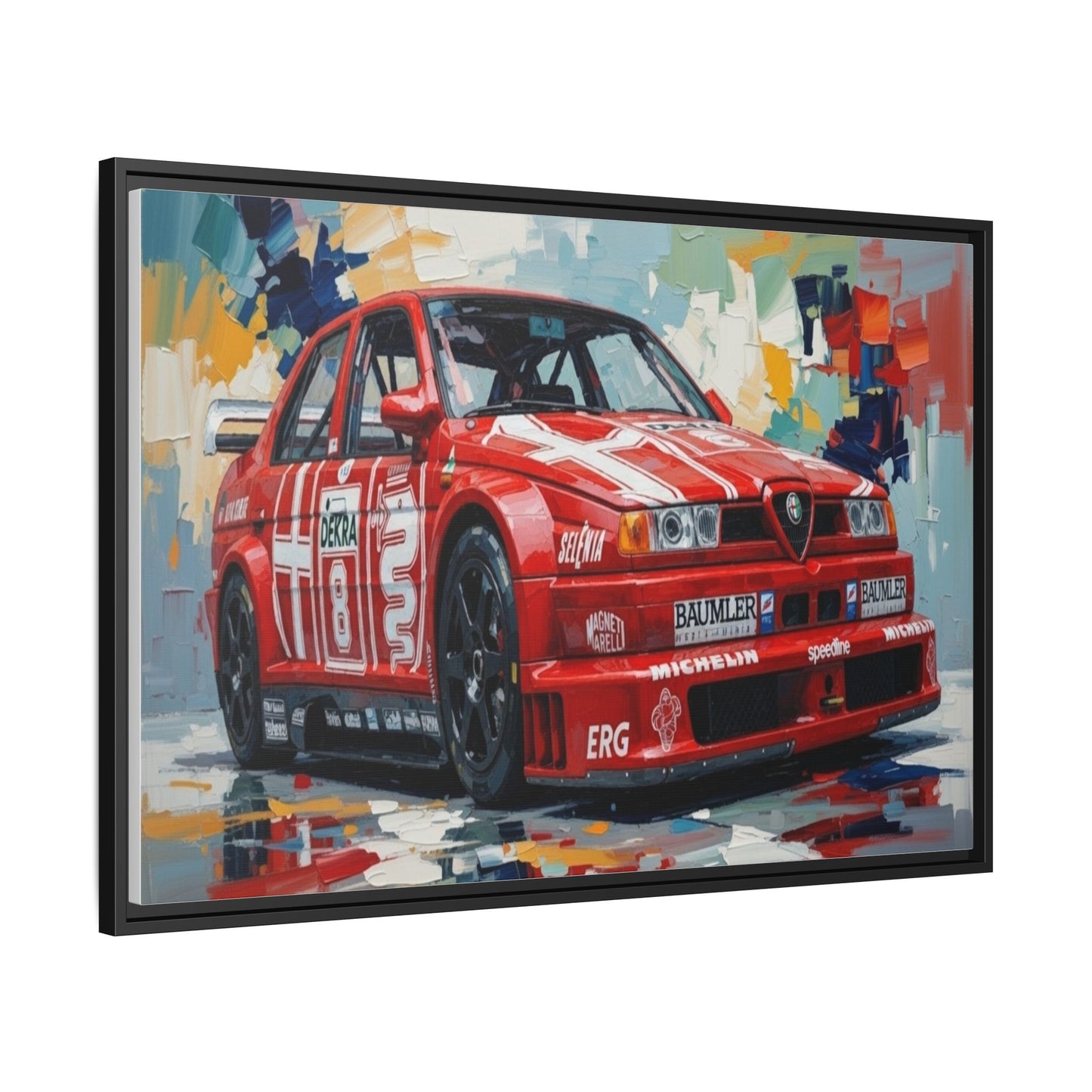 Framed Racing Car Canvas Print — Red Alfa Romeo Track Art