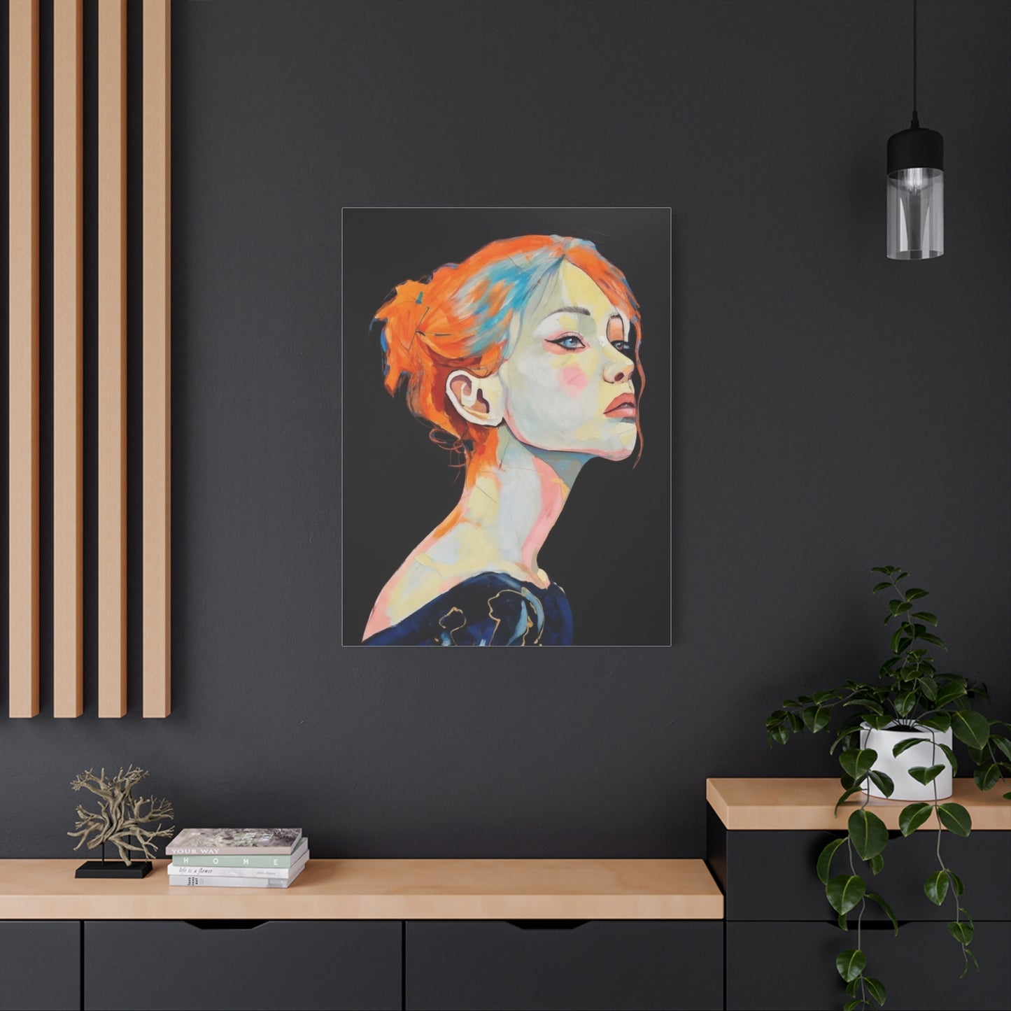 Contemplative Portrait Matte Canvas Wall Art — Colorful Female Profile Painting
