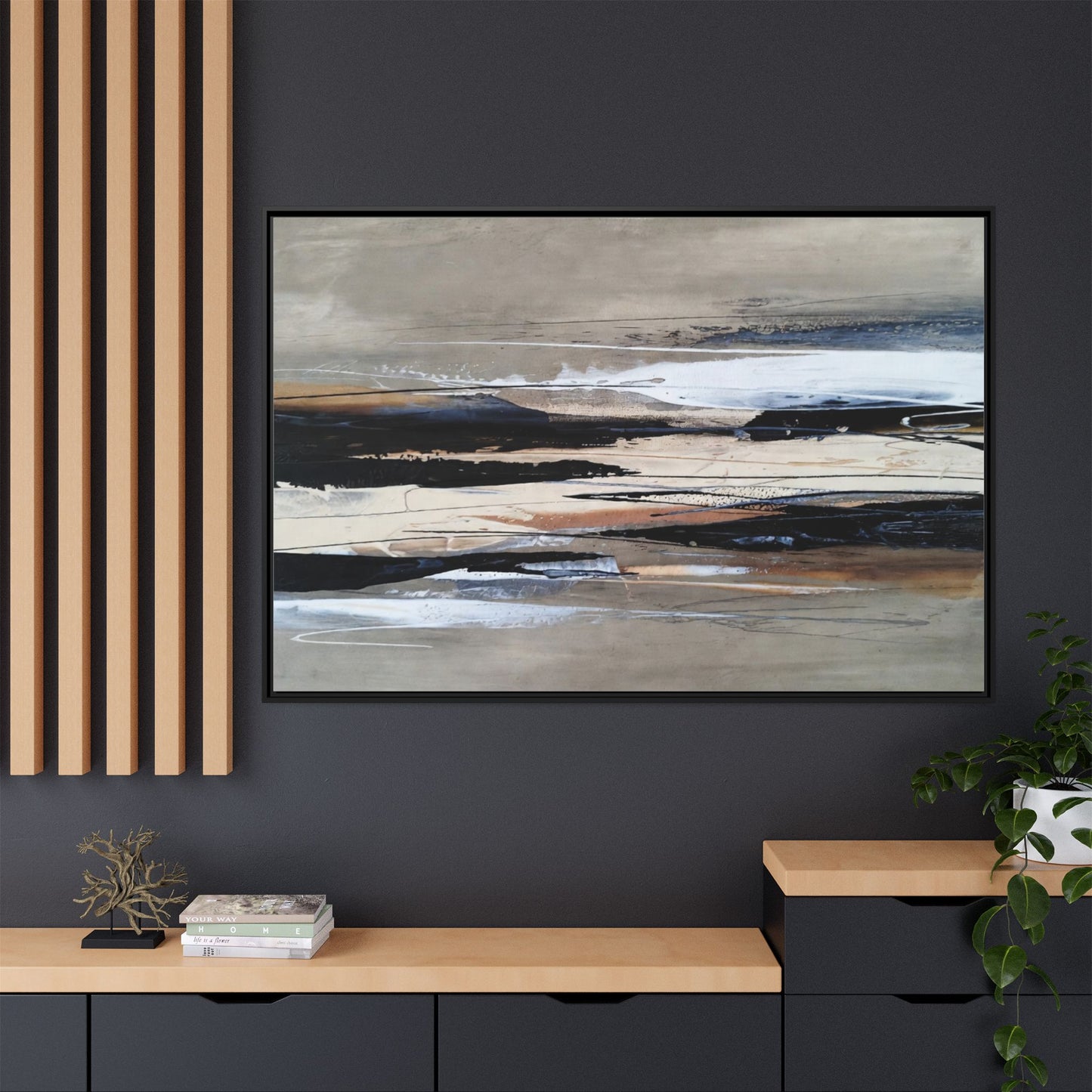 Abstract Seascape Matte Canvas Framed Wall Art — Neutral Coastal Landscape