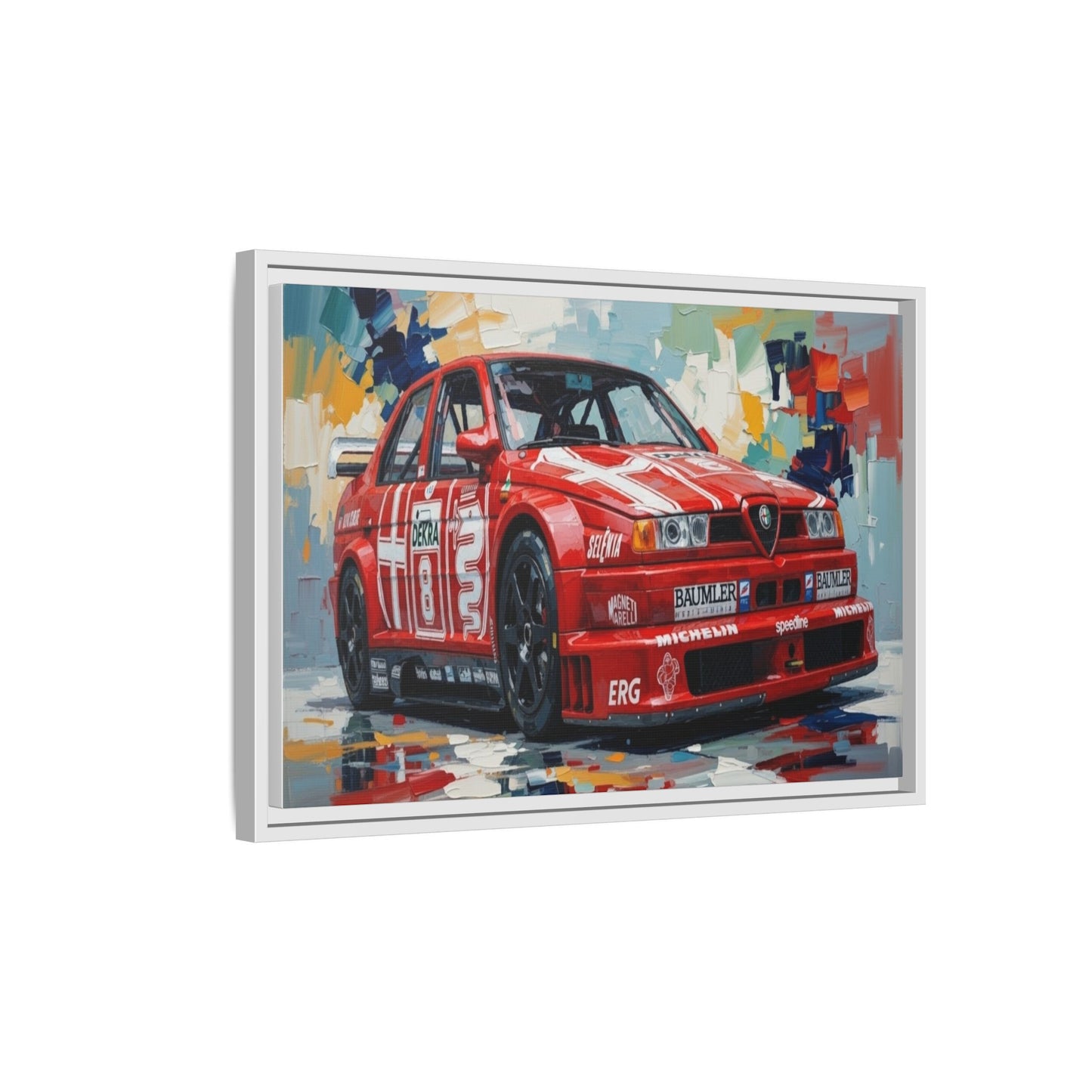 Framed Racing Car Canvas Print — Red Alfa Romeo Track Art