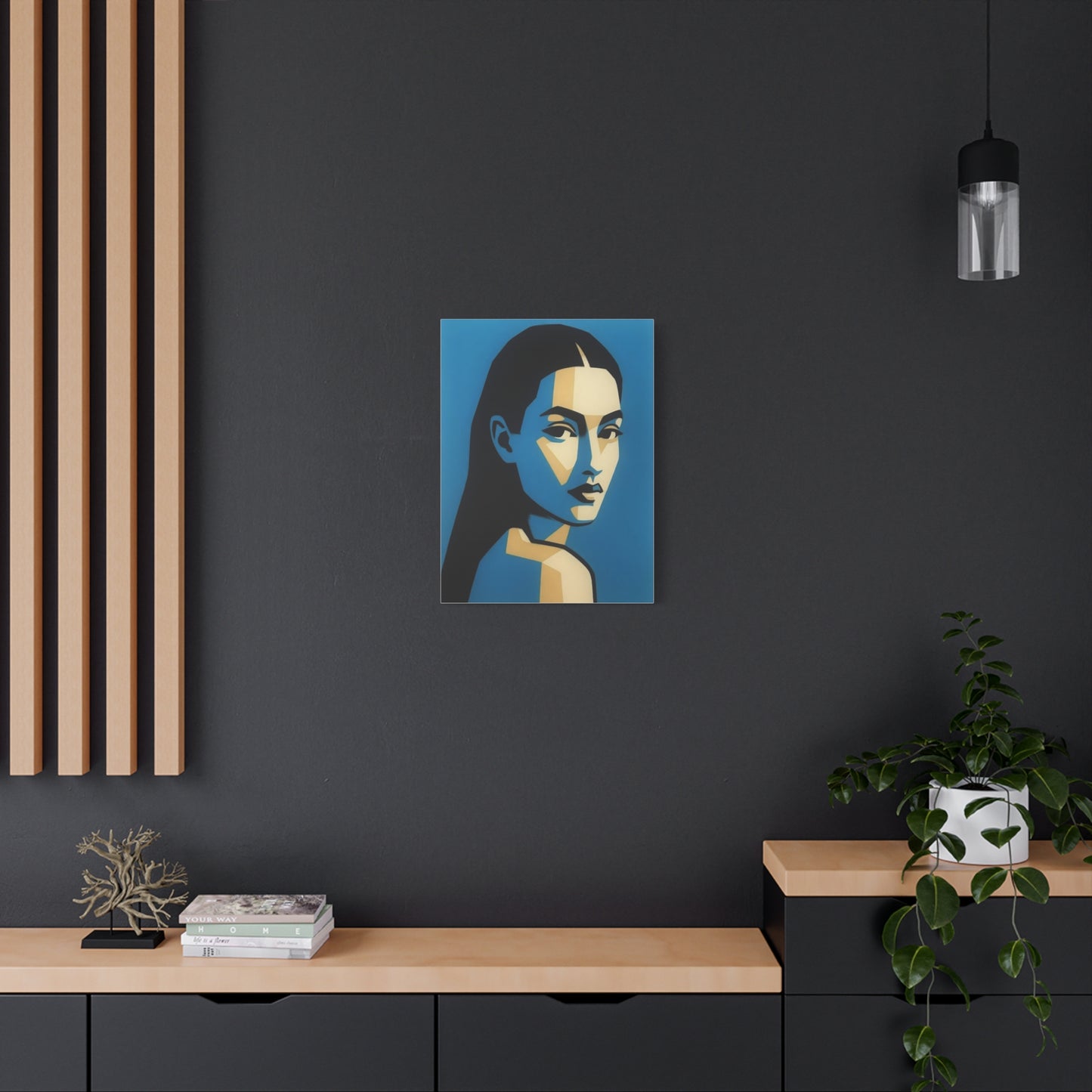Blue Geometric Portrait Canvas - Modern Stretched Wall Art