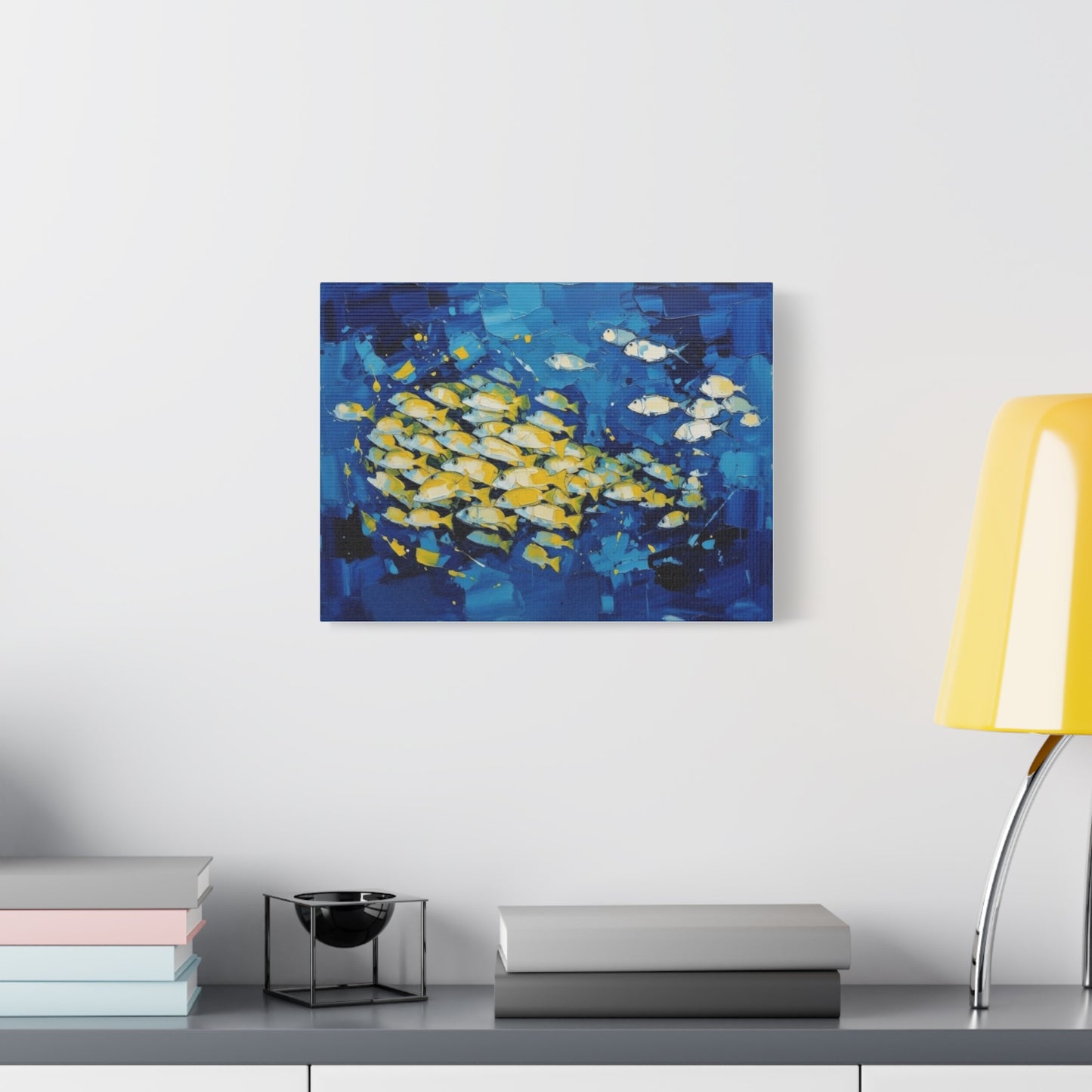 Canvas Wall Art - Blue School of Fish Matte Stretched Canvas