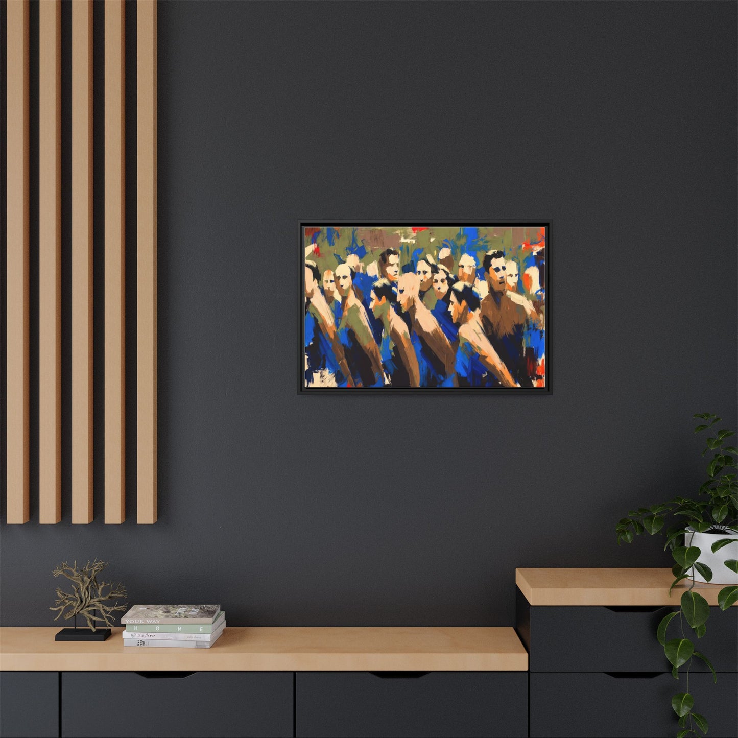 Abstract Crowd Matte Canvas Print — Framed Multi-Color Wall Art