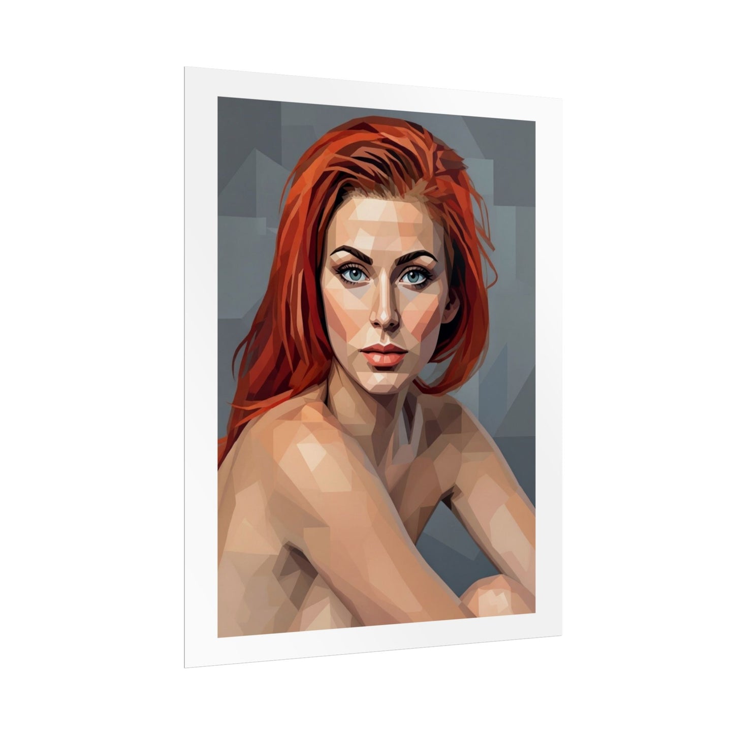 Geometric Redhead Portrait Poster — Modern Pop Art Rolled Print