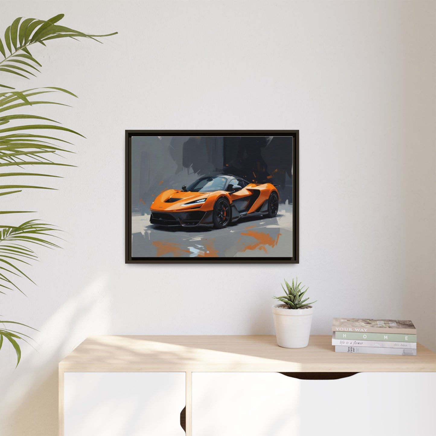 Framed Matte Canvas — Orange Sports Car Print