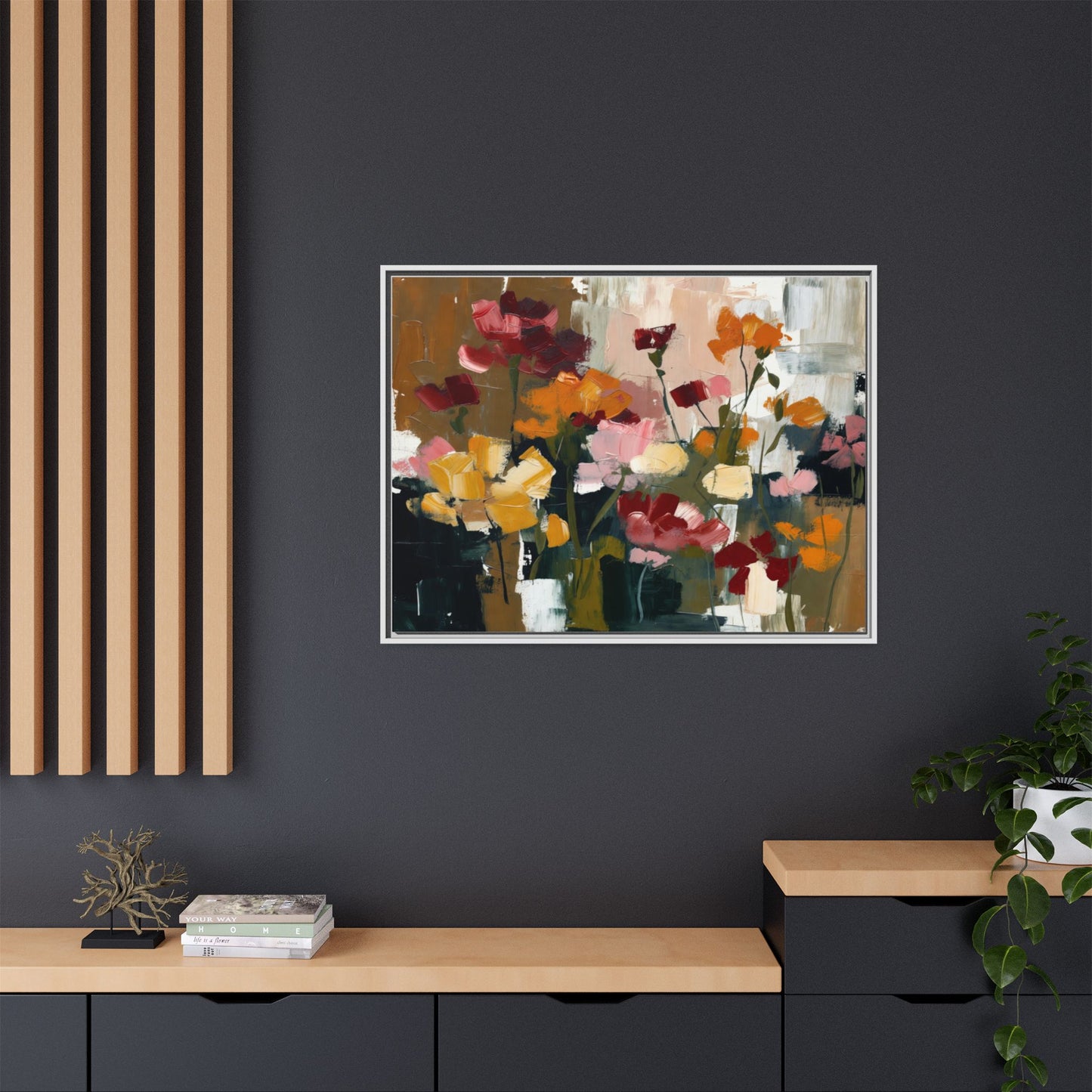 Framed Matte Canvas Floral Abstract Wall Art