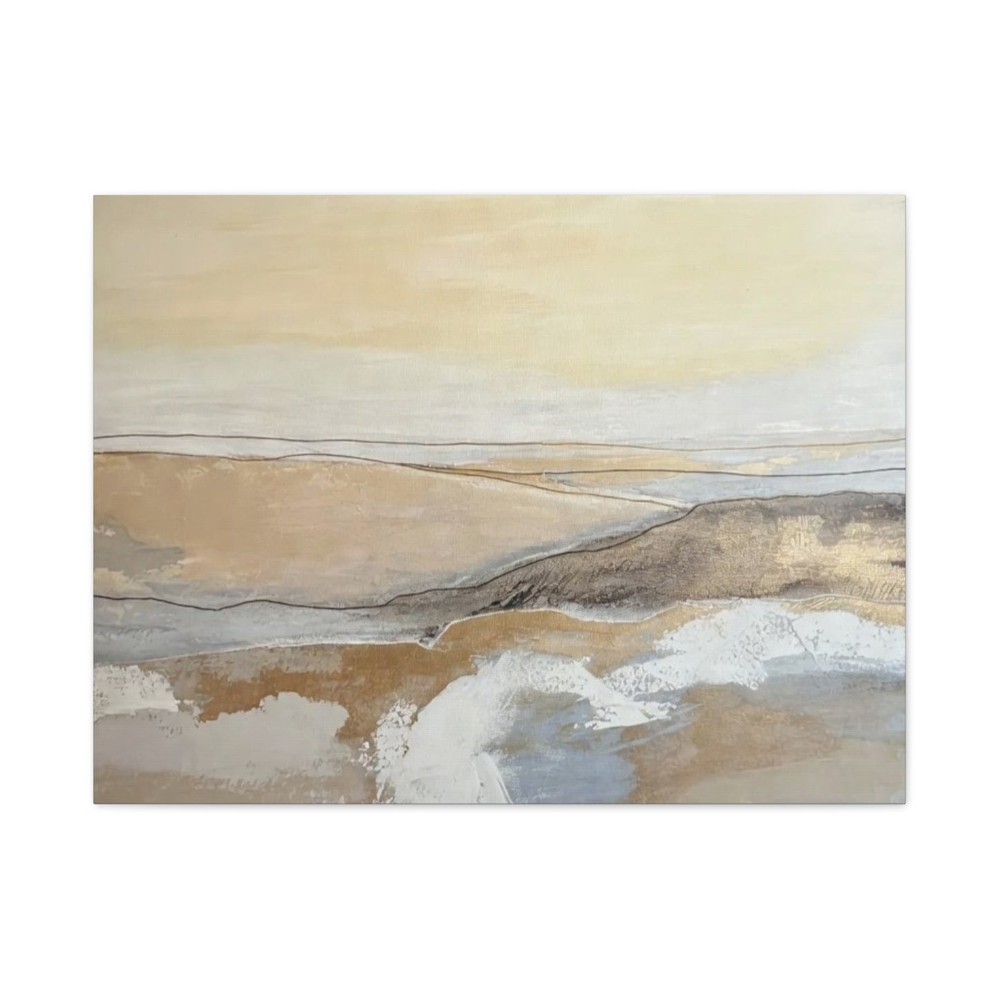 Abstract Coastal Landscape Canvas — Neutral Seascape Matte Stretched Wall Art